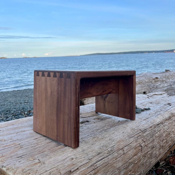 Handcrafted Solid Walnut Wood Stool |Dovetail Joint Bench| Wabi Sabi Modern |Plant stand | Kids Stool | Heirloom Folk Art | Children Chair