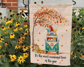 Fall Garden Flag, Pumpkin garden flag, Welcome flag, Autumn garden flag, Fall welcome flag, Halloween flag, Gnome Pumpkin Truck Garden Flag