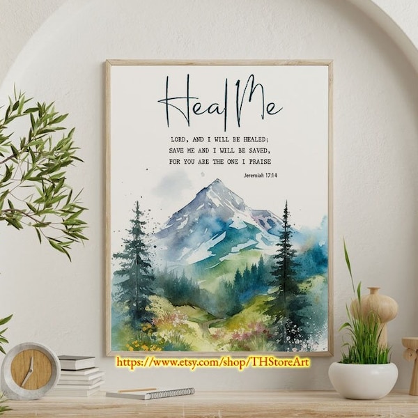 Heal me, O Lord and I Shall Be Healed Poster, Jeremiah 17:14, Psalms Bible Verse Print, Office Scripture, Minimalist Christian Wall Decor