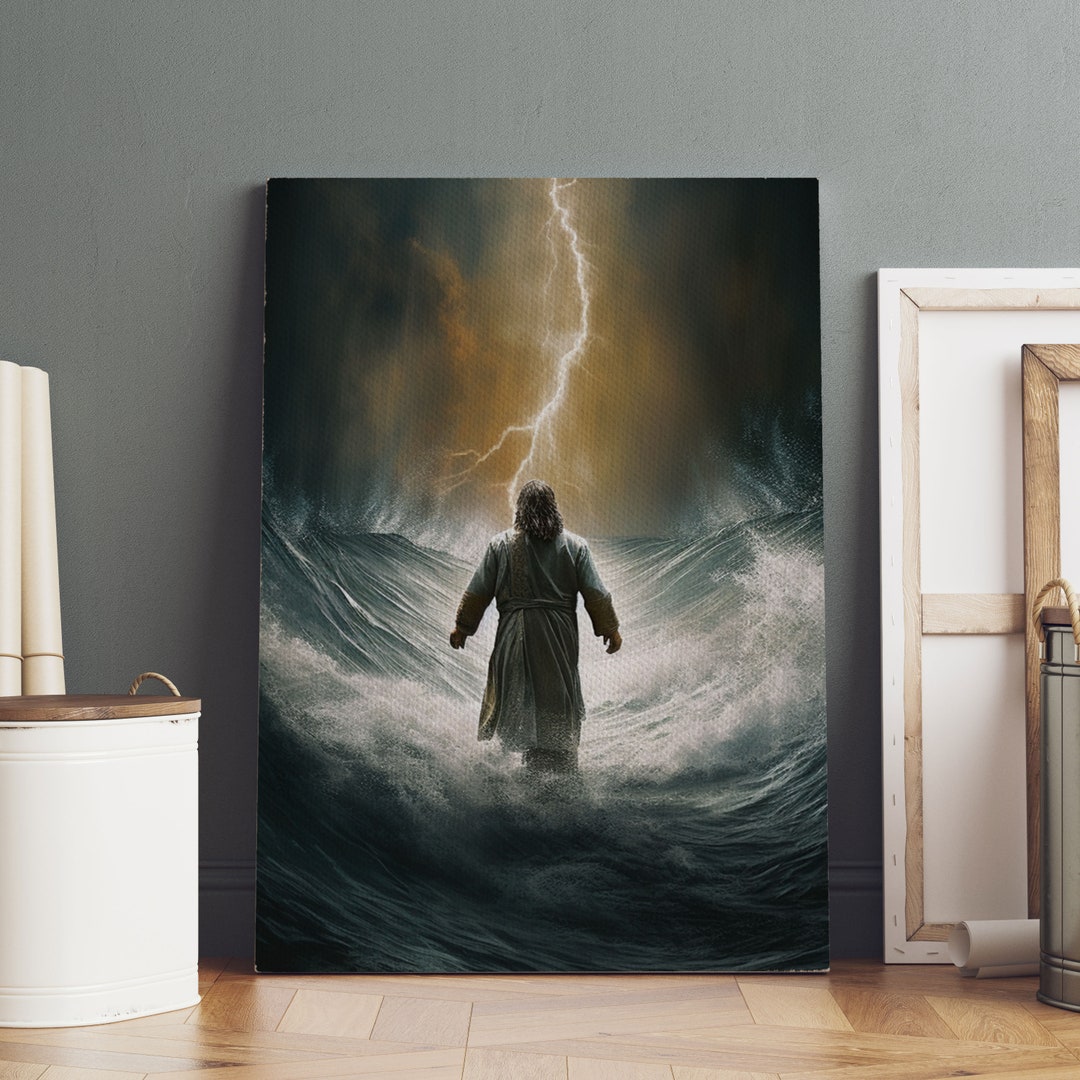 Jesus Walking on the Water Canvas, Jesus Wall Art, Easter's Day Wall