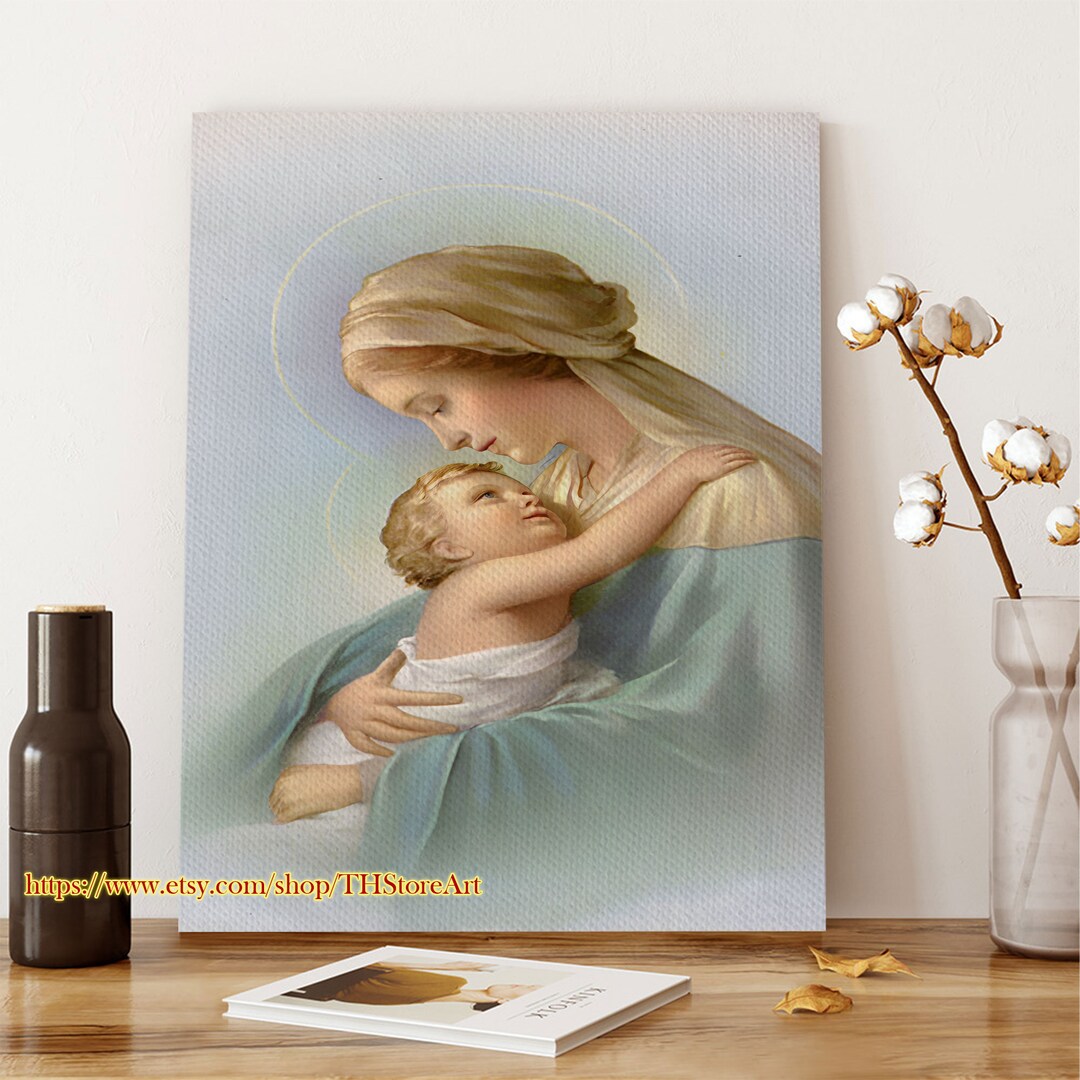 Virgin Mary and Baby Jesus Canvas Catholic Digital Art - Etsy