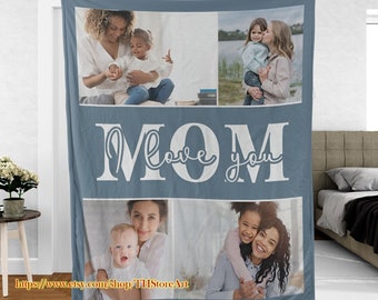 Wir lieben dich Mama Decke, Familienfoto Decke Collage, Benutzerdefinierte Foto Collage Decke, personalisierte Muttertagsdecke für Mama