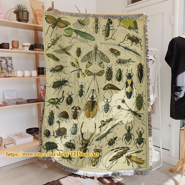 Bug Woven Blanket, Insect Beatle Weird Science Biology Blanket, Boho Throw Blanket, Spooky Goth Insect Decor, Tapestry Throw Blanket