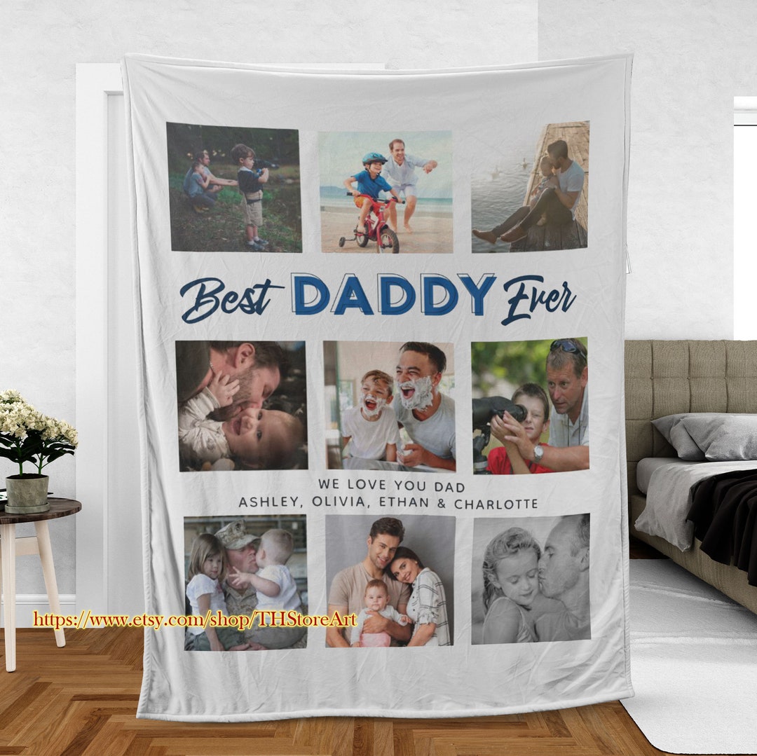 Custom Father's Day Photo Collage Blanket, Best Daddy Ever Fleece