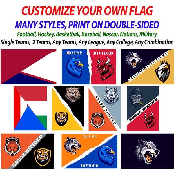Personalized House Divided Flag, Football Garden Flag, Any Teams, Any League, Any Combination, Hockey, Baseball, Basketball, College