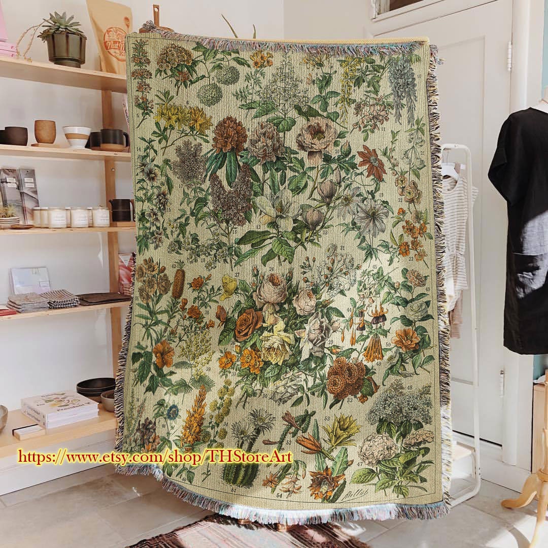 Wildflowers and Wildplants Woven Blanket Colorful Floral Etsy