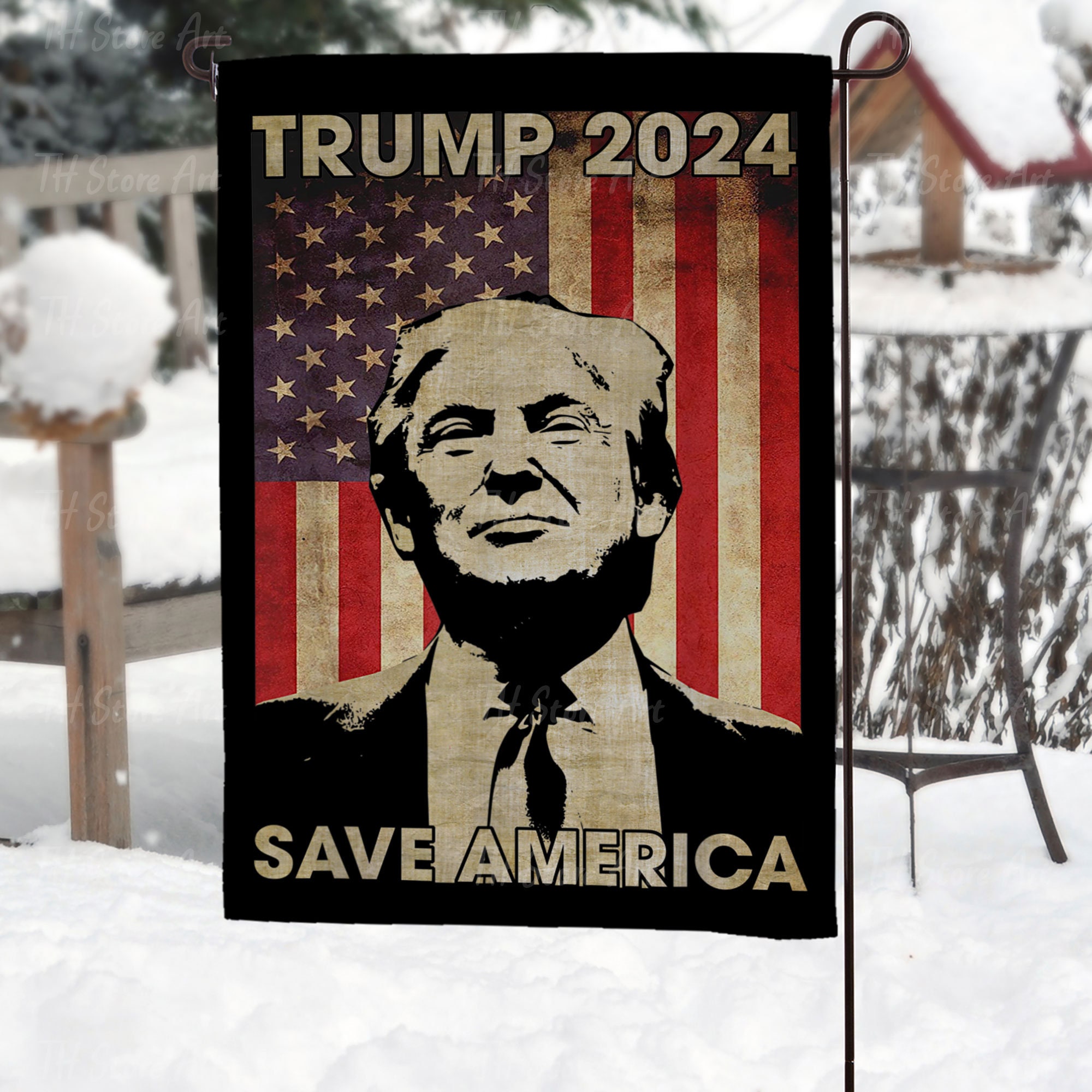 Bandiera Trump 2024 Save America Again! 2x3 Piedi – Tessuto Woven Poly Nylon Blu