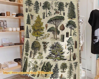 Cavallini Arboretum Blanket, Antique Tree Chart, Educational Tree Diagrammatic Tapestry, Plant Tapestry Blanket, Botanical Blanket
