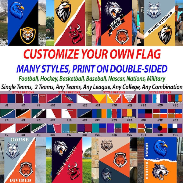 Custom House Divided Flag, College Football, College Flag, Football Flag, Any Teams, Any College, Any Combination, 2-3-4-5-more Teams