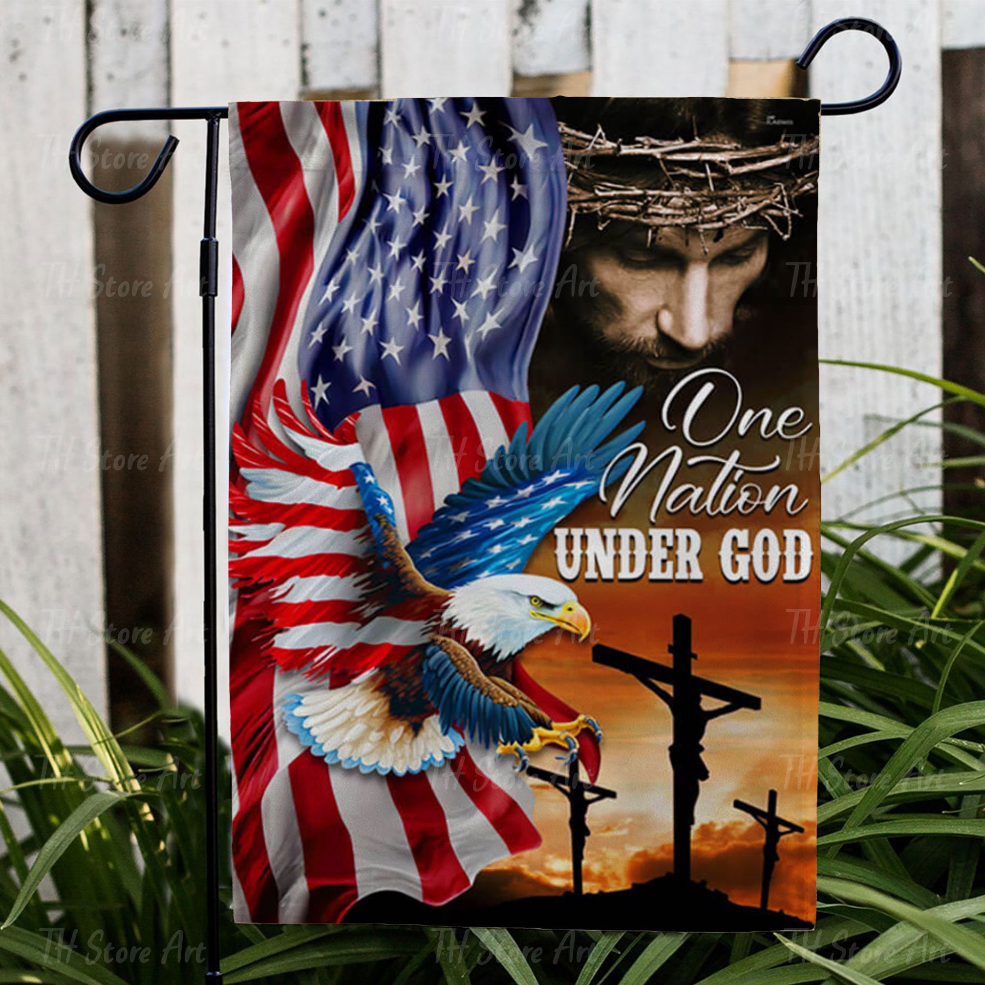 One Nation Under God American Eagle US Flag USA Jesus Flag pic