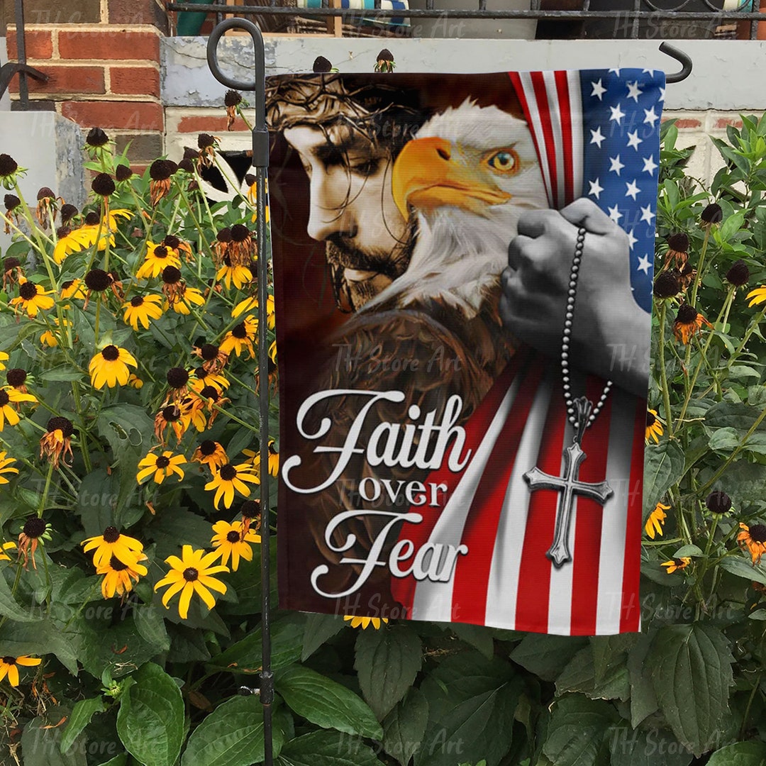 Jesus Faith Over Fear Flag, Eagle Christian Jesus House Flag, Christian