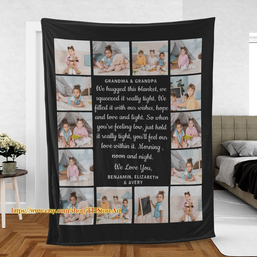 Grandma Grandpa Personalized Poem Photo Collage Blanket, Family Photo
