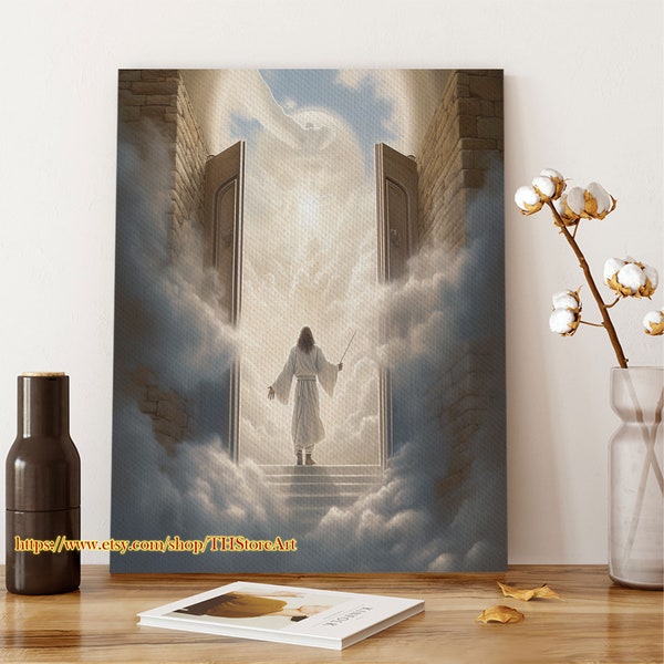 Jesus Welcoming You At Heaven Gate Canvas, Heaven Pearly Gates Poster, The Way To Heaven, God Wall Art Home Decor, Gift For Christian