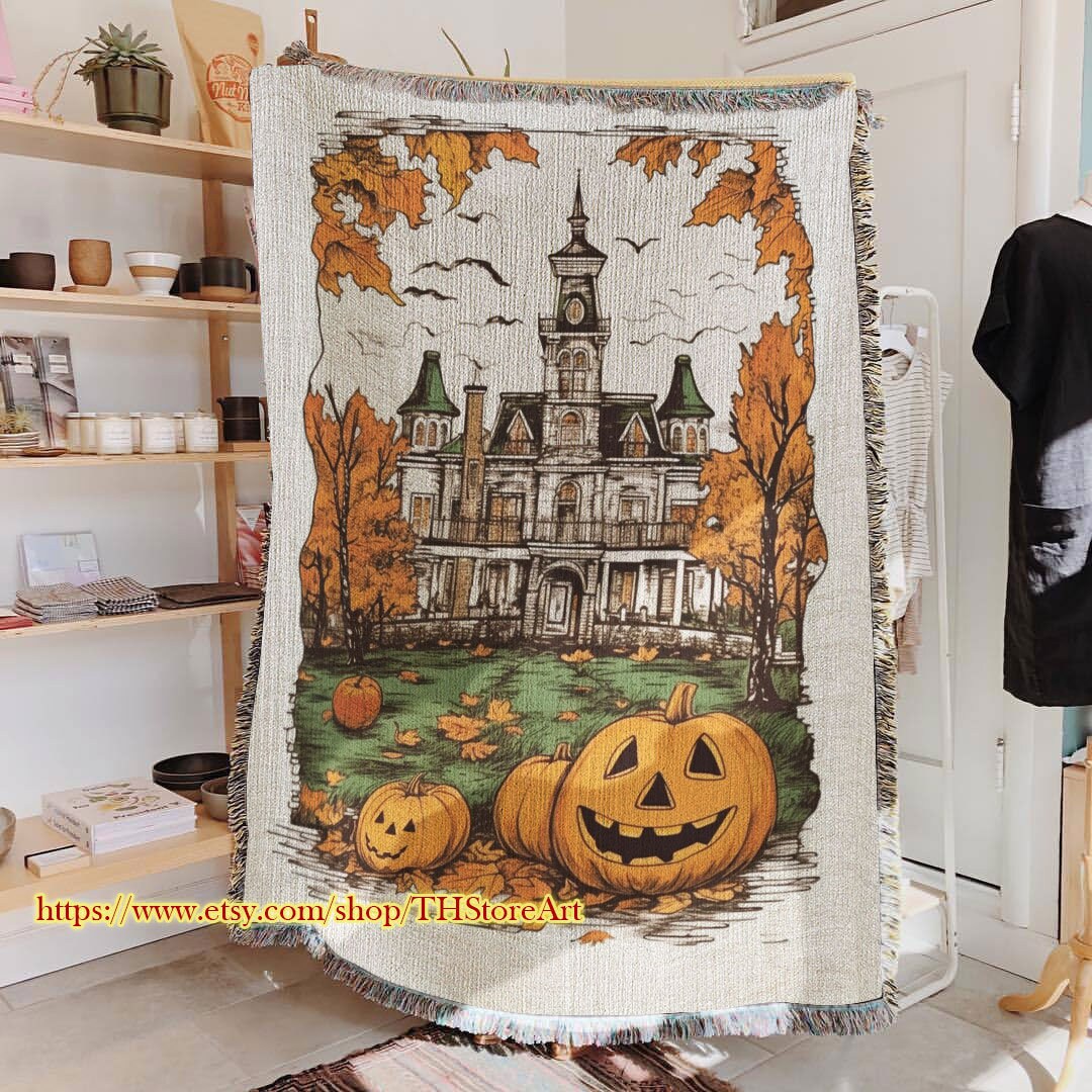 Pumpkin Throw Blanket, Spooky Halloween Throw Blanket, Creepy Throw