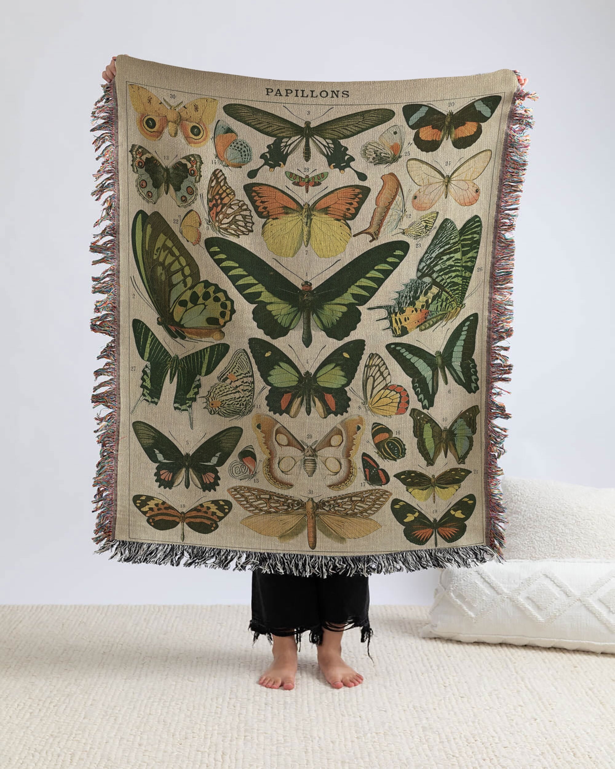 Butterfly Blanket Woven Throw Blanket, Mystical Retro Butterfly