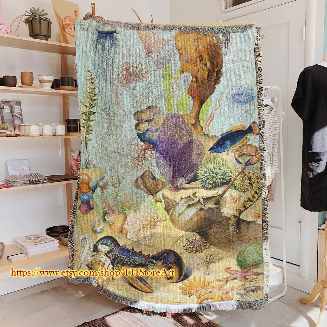 Sea Animals Woven Blanket, Ocean Theme Blanket, Under the Sea Blanket ...