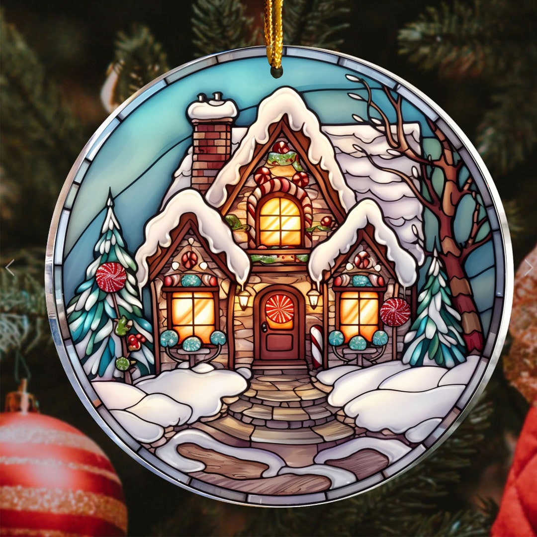 Candy House Stained Glass Ornament Candy House Faux Stained - Etsy