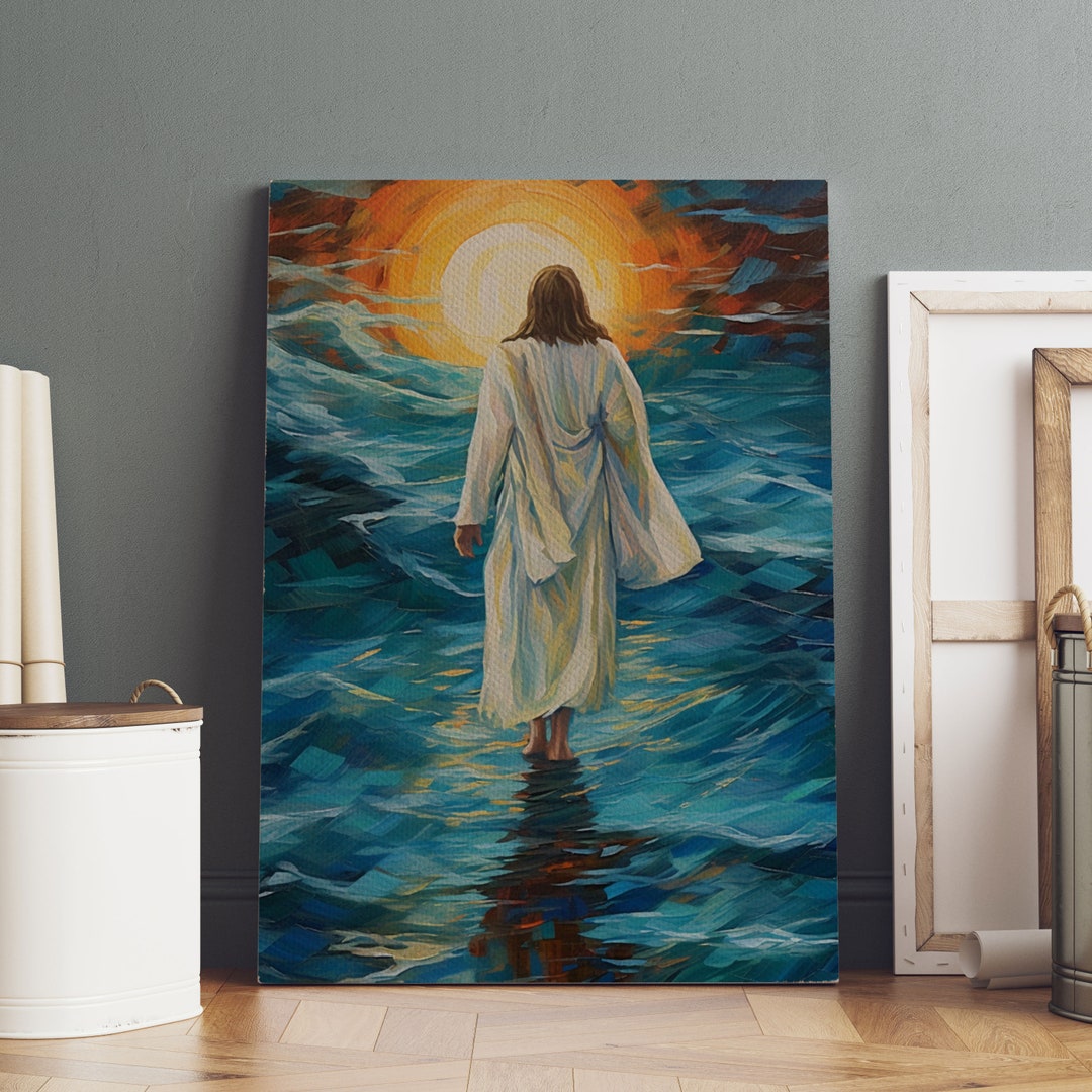 Jesus Walking on the Water Wall Art, Jesus Painting, Christmas Wall