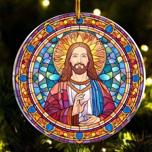 Jesus Christ Suncatcher Ornament,  God Stained Glass Sun Catcher, Catholic Christmas Ornament, Religious Gift, Jesus Portrait Suncatcher
