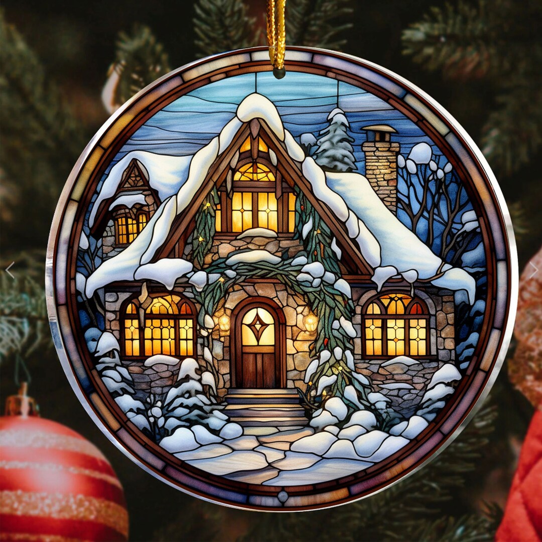 Christmas House Stained Glass Ornament Christmas House Tree - Etsy