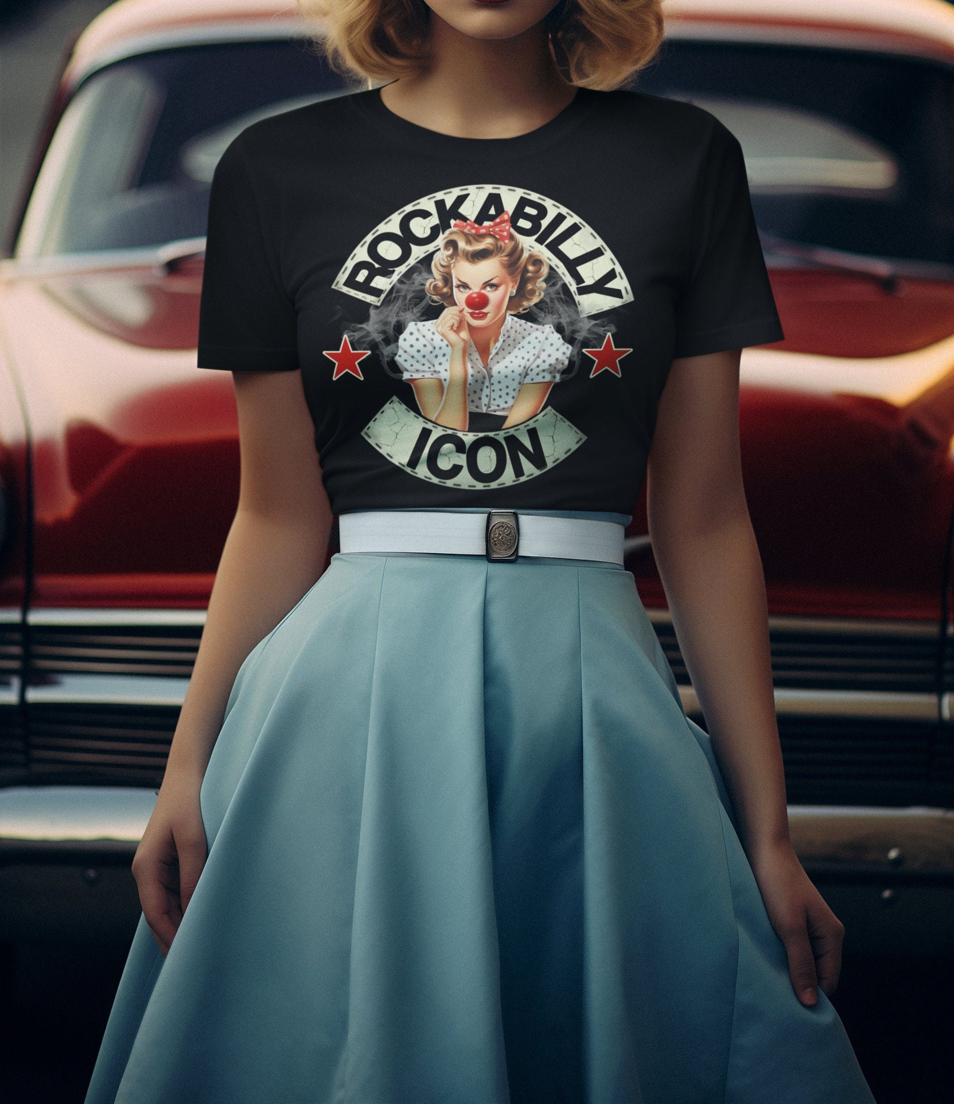 Dark Biker Skull Rockabilly Greaser 50s Aesthetic' Women's Knotted T-Shirt