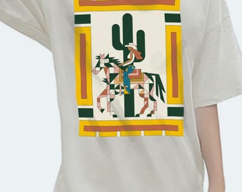 Oversized vervaagd vintage Cowgirl Cactus Horse-T-shirt