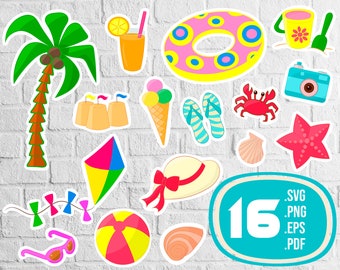 Summer stikers, summer clip art, cruise clipart, tropical clip art for planner stickers kit, island clipart, travel clipart,print file,svg