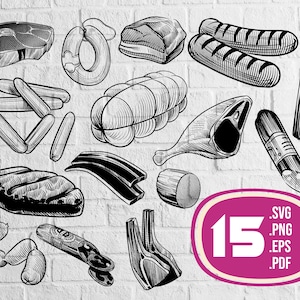 Handgezeichnetes Fleisch Svg, gastronomische Fleischprodukte, Fleisch SVG, Fleisch PNG, Fleisch Clipart, Fleisch Schablone, Druckdatei, druckbare, Svg-Datei, Svg