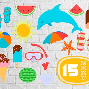 Summer elements svg,Summer clipart bundle, beach clipart, tropical clipart, vacation clipart, pool clipart, print file,printable svg, svg
