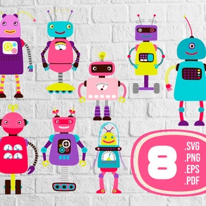 Cute robots svg,Robot clipart bundle, robot graphics, robot illustration, robot printable, birthday clipart, scrapbooking clipart, svg file