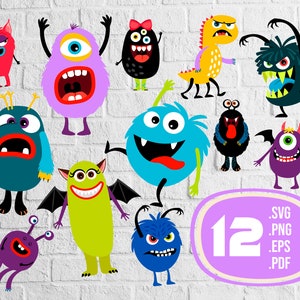 Cute monsters svg,Cute Monster Clipart, Monster Birthday Card, Baby Monster Clipart, Monster Clip Art, Monster SVG, print file,printable,svg