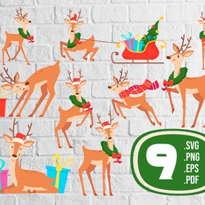 Kerstherten svg, rendier svg, kerst rendier svg bestand, lopende herten svg bestand, herten silhouet, dieren svg, print bestand, afdrukbaar, svg bestand