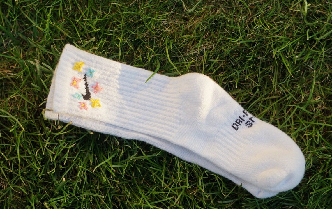 Hand Embroidered Multicolor Floral Nike Socks Etsy