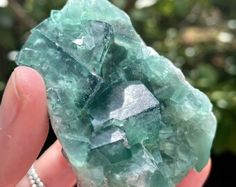 Green Cubic Fluorite Cluster, 195 Gram Fluorite Crystal Specimen w/ AA+ Color + Luster, Charged w/ Reiki + Sustainably Mined in South Africa