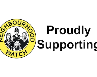 Caution Warning Notice Sign Supporting Neighbourhood Watch Area Window Self Adhesive Gloss Sticker Decal Sign 165mm x 65mm (16.5cm x 6.5cm)