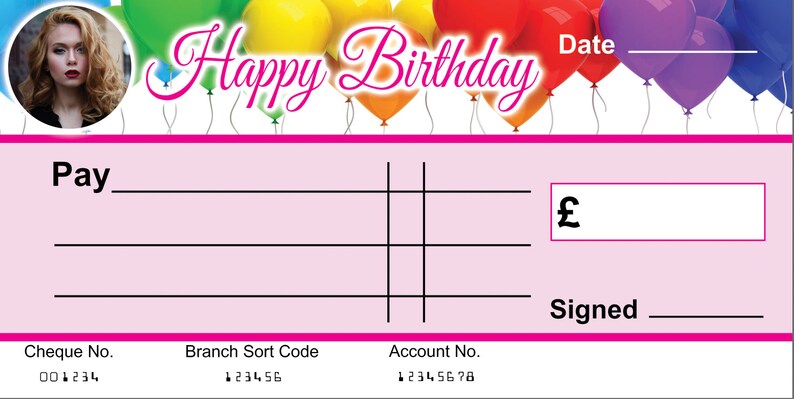 Large BLANK Cheque Congratulations With Photo PINK Gift Money Present ...