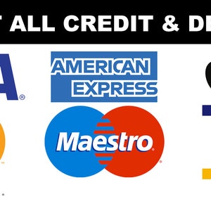 Wij accepteren alle creditcards en betaalpassen Berichtbord Sticker sticker Slim voor bedrijven Taxiwinkel Retail Salon visa mastercard enz.
