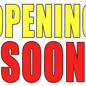 May include: Bold, eye-catching graphic with the words "OPENING SOON" in large, block letters. The word "OPENING" is in yellow with a black outline, while "SOON" is in red with a black outline, all against a white background.