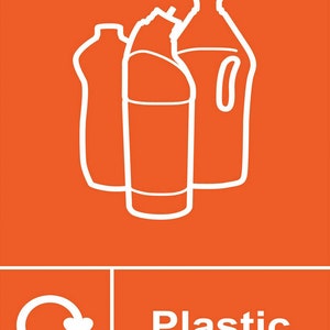 Orange Recycling Recycle Plastic Bottles Items Bin Sign Separation Notice Sticker Decal 16mm x 12.5mm Business Home Office Retail Restaurant