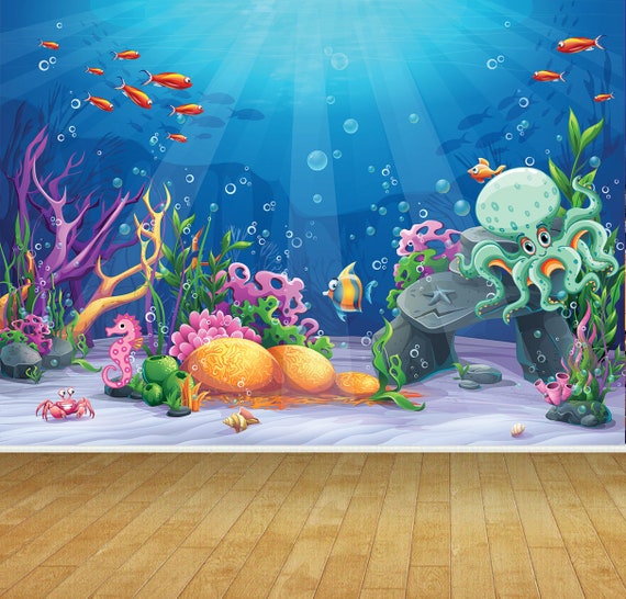 Underwater Sea Fish Ocean Animated Kids Wallpaper Mural Bedroom Playroom  Games Room Wall Backdrop Decor Scene Setter Easy Installation