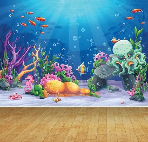 Underwater Sea Fish Ocean Animated Kids Wallpaper Mural Bedroom Playroom  Games Room Wall Backdrop Decor Scene Setter Easy Installation