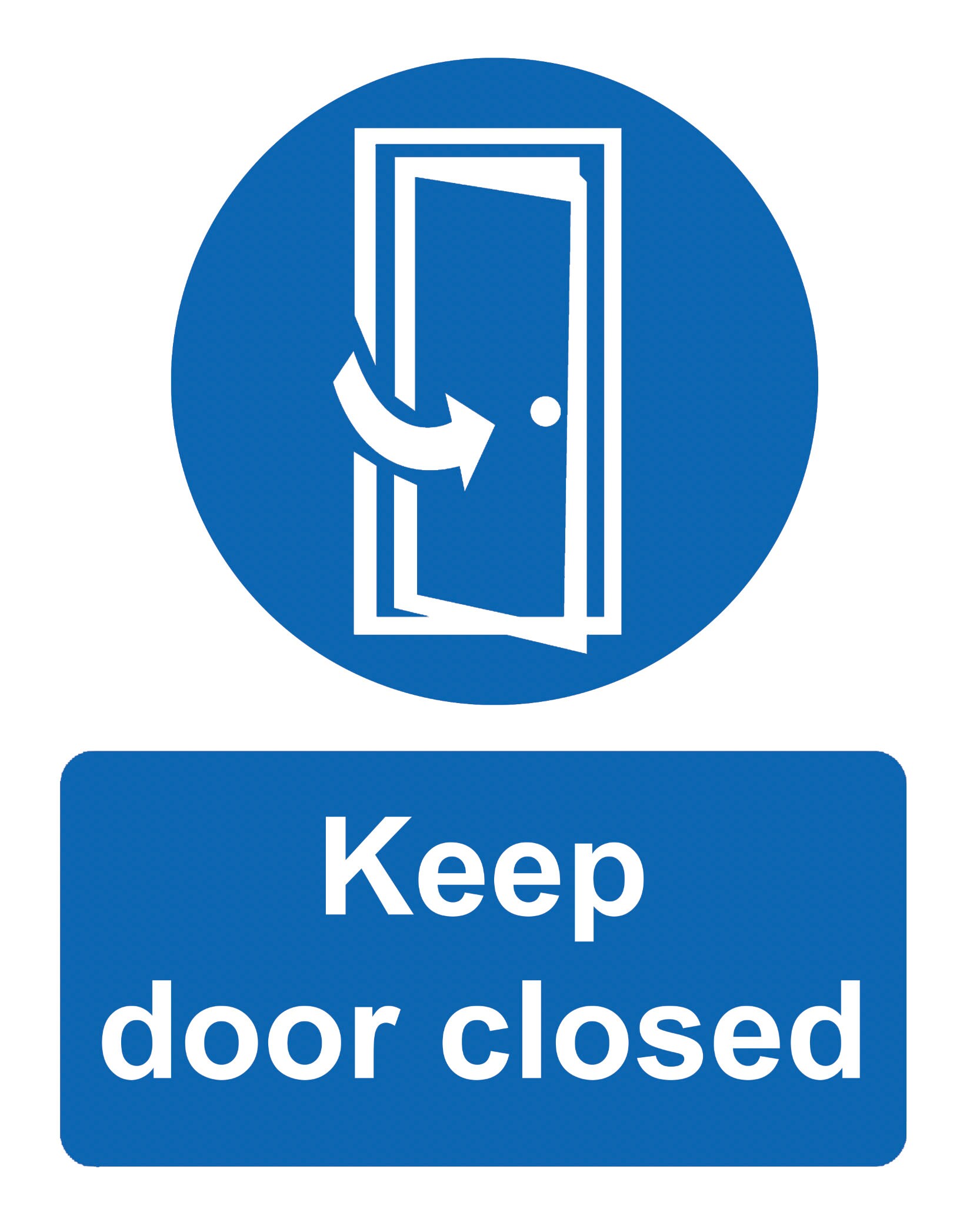 Tenere la porta chiusa, avviso obbligatorio blu, avviso aziendale sulla salute e sicurezza, cartello adesivo lucido, decalcomania, 16 cm x 12,5 cm - Italia