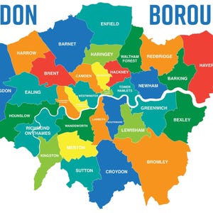 Carte des quartiers de Londres, apprentissage de la géographie en couleur, impression d'affiches murales éducatives, grandes et petites tailles, plastifié brillant en option