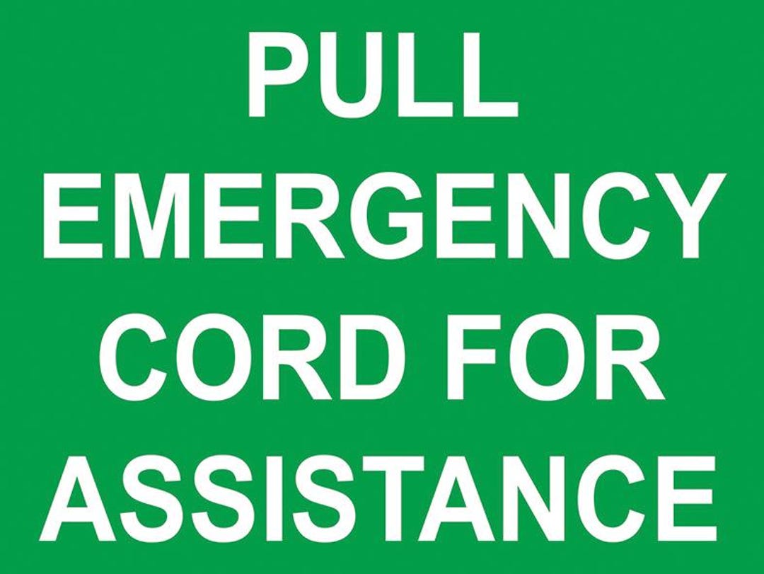 String Pull Emergency Sign Green Pull Emergency Cord for Assistance Notice Signage Printed ...