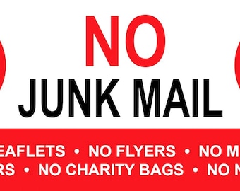 No Junk ail or Cold callers letterbox Sign - Size 150 x 35 - Self Adhesive Vinyl Sticker