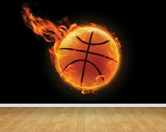 Basketball Sport Fire Large Wallpaper Mural Bedroom Playroom Games