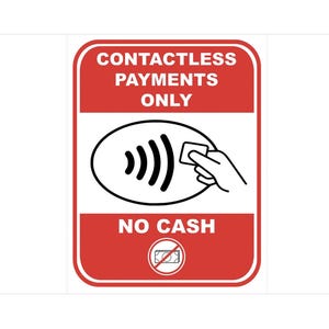 Contactloos betalen Alleen betalingen Geen contante betaling Winkel Winkel Zakelijk mededelingenbord Zelfklevende glanzende sticker Stickerbord 160 mm x 125 mm