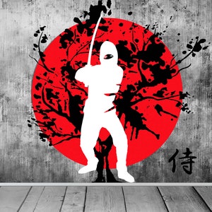 Japan flag Japanese Warrior Samurai Modern Wallpaper Blossom Tree Mural Bedroom Any Room Feature Wall Mural Decor Fit With Wallpaper Paste