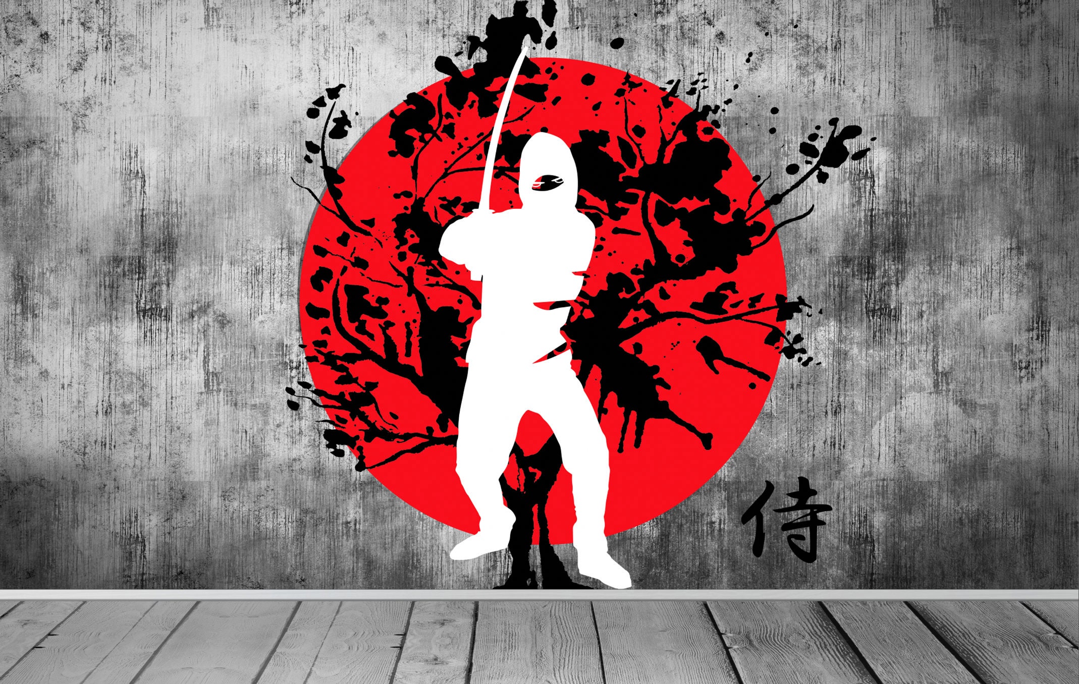 Japan Flag Japanese Warrior Samurai Modern Wallpaper Blossom Etsy