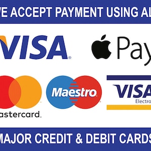 Alle Kredit- und Debitkarten akzeptiertVisa MasterCard Apple usw. Hinweisschild Selbstklebender Glanzaufkleber Aufkleber Zeichen 160 mm x 125 mm Außenqualität